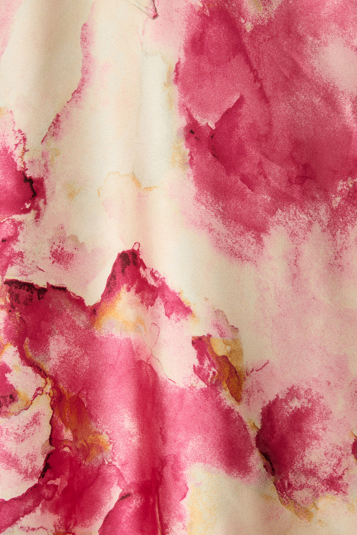 Iris Belle Maxi Dress in Magenta Watercolour Satin fabric