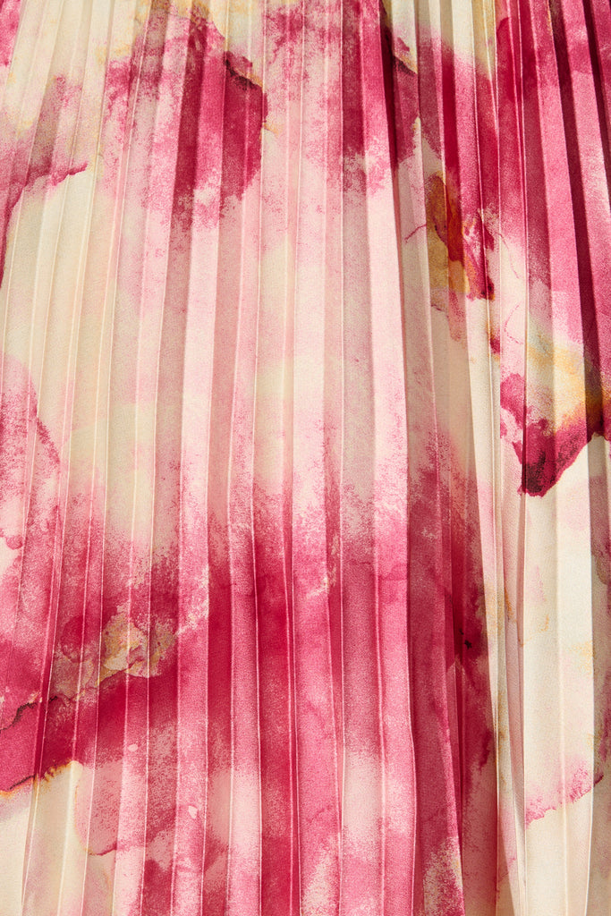 Allison Midi Pleat Skirt in Magenta Watercolour Satin fabric
