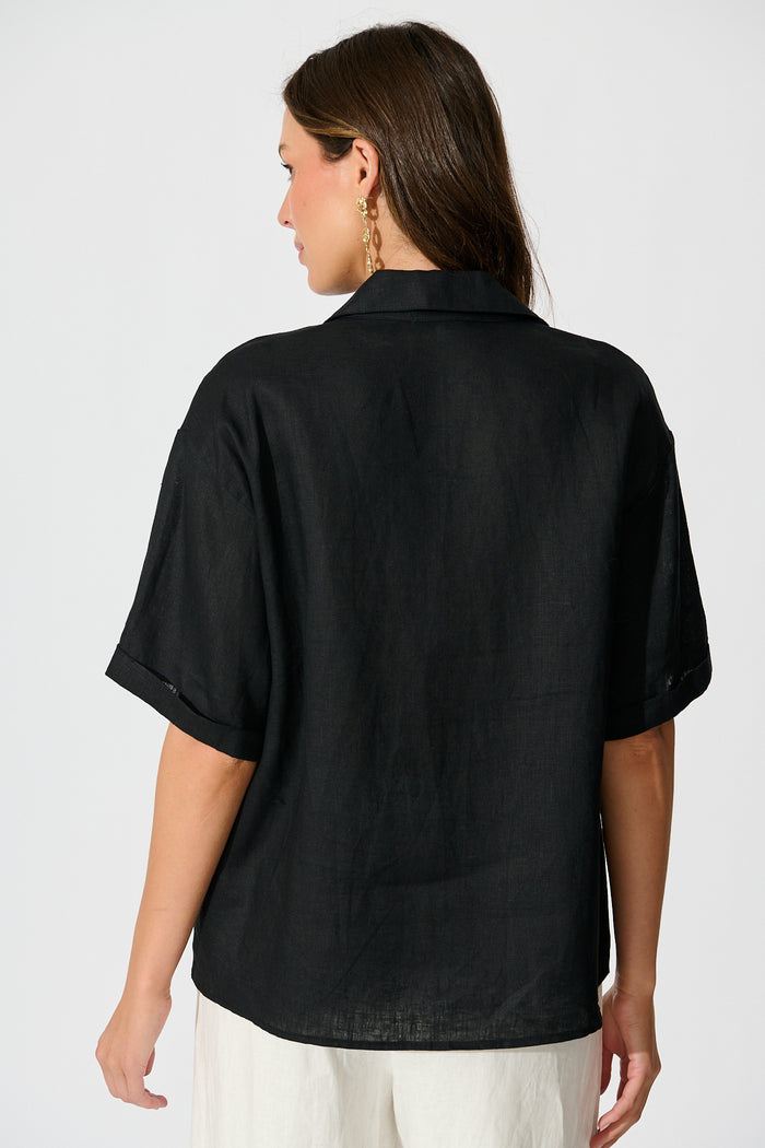 Breeze Shirt In Black Linen back