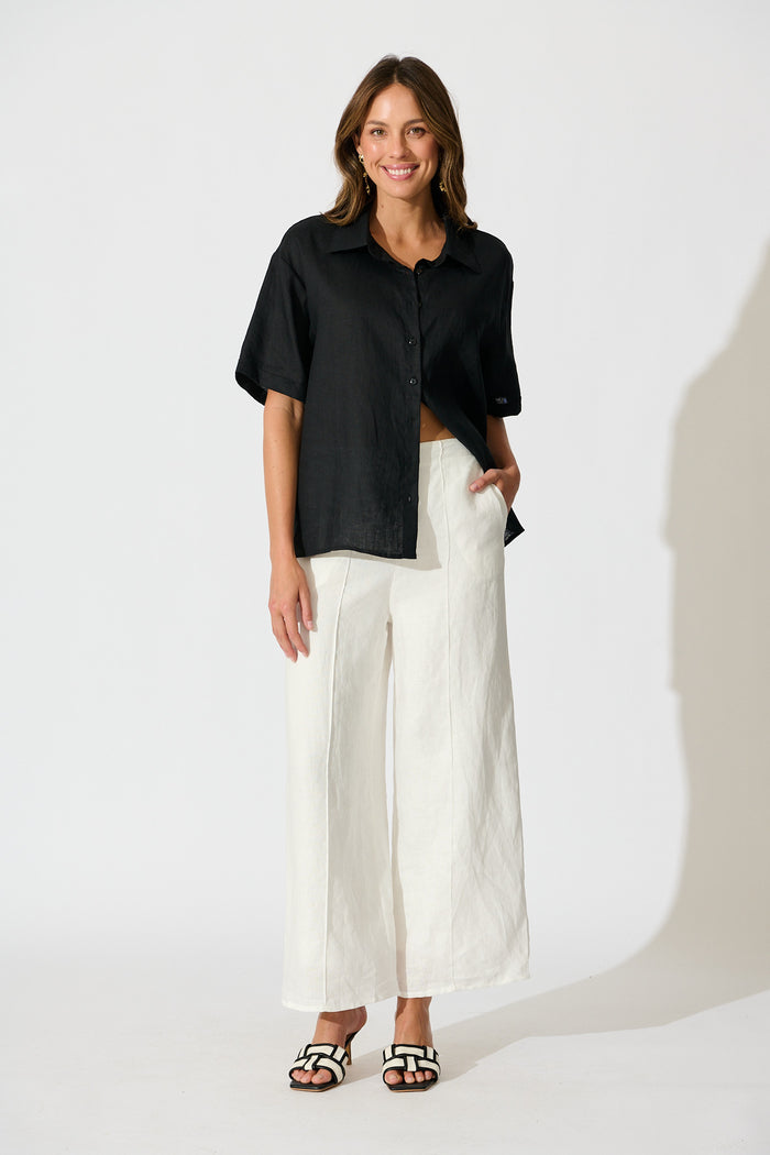 Breeze Shirt In Black Linen full length