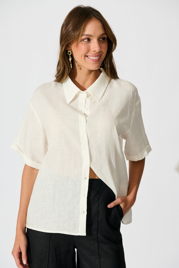 Breeze Shirt in White Linen front