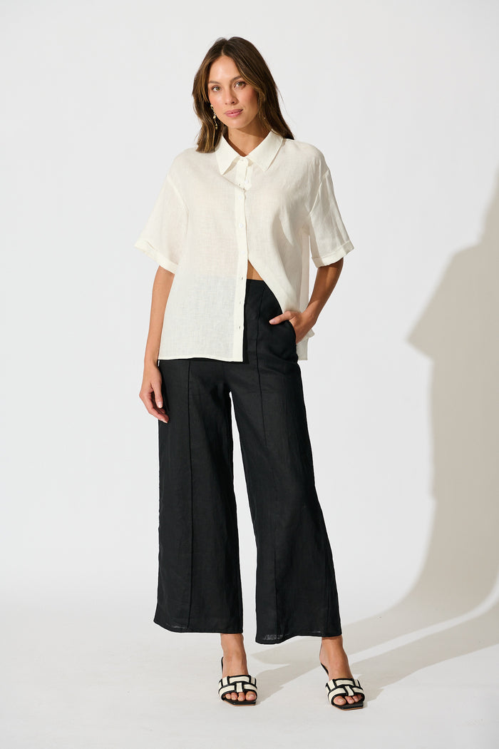 Breeze Shirt in White Linen full length