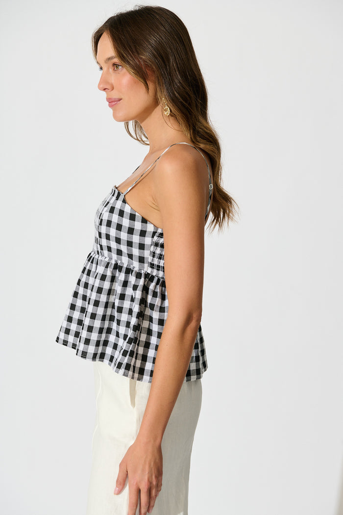 Sola Top in Black Gingham Cotton Blend side