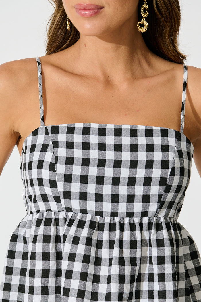 Sola Top in Black Gingham Cotton Blend detail