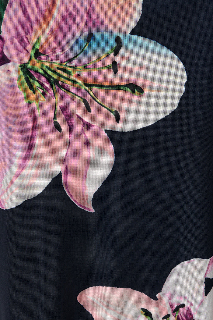 Ravenna Midi Dress in Navy with Lilac Floral fabric