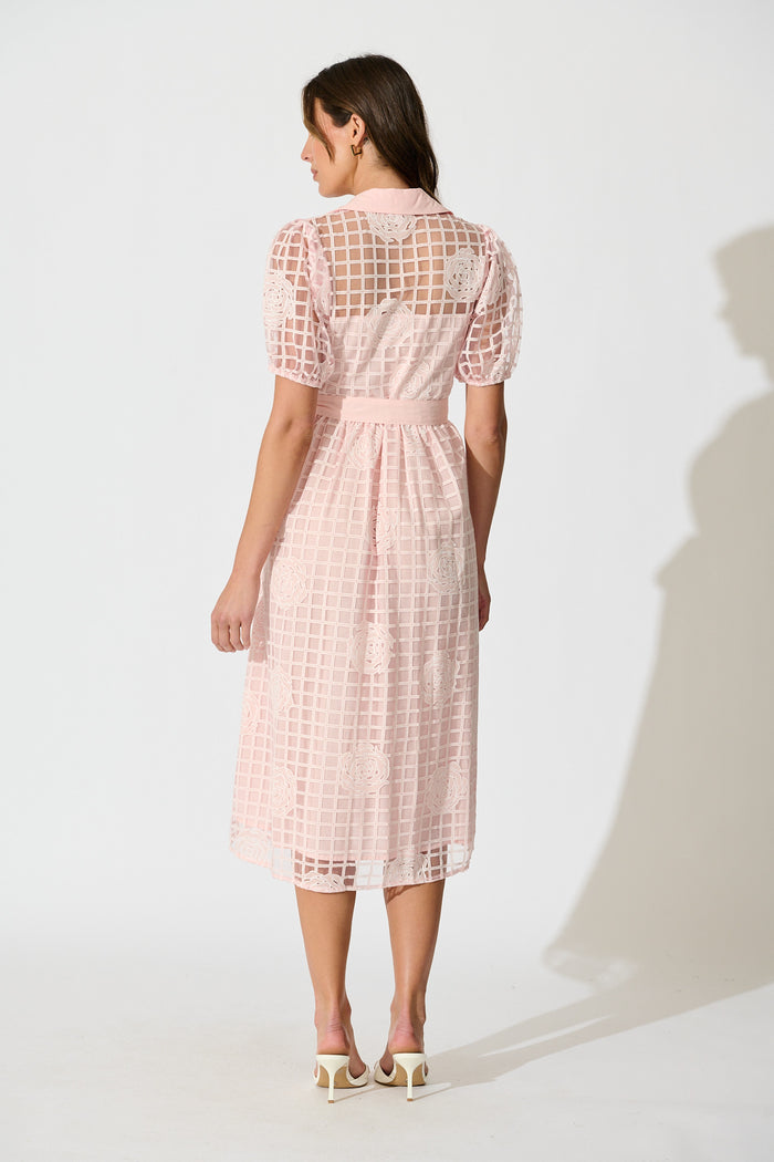 Almada Midi Shirt Dress in Pink Organza Floral back