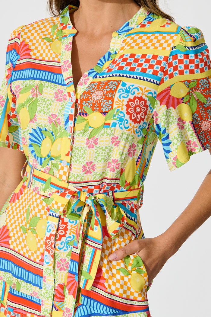 Moka Dress in Multi Lemon Print detail