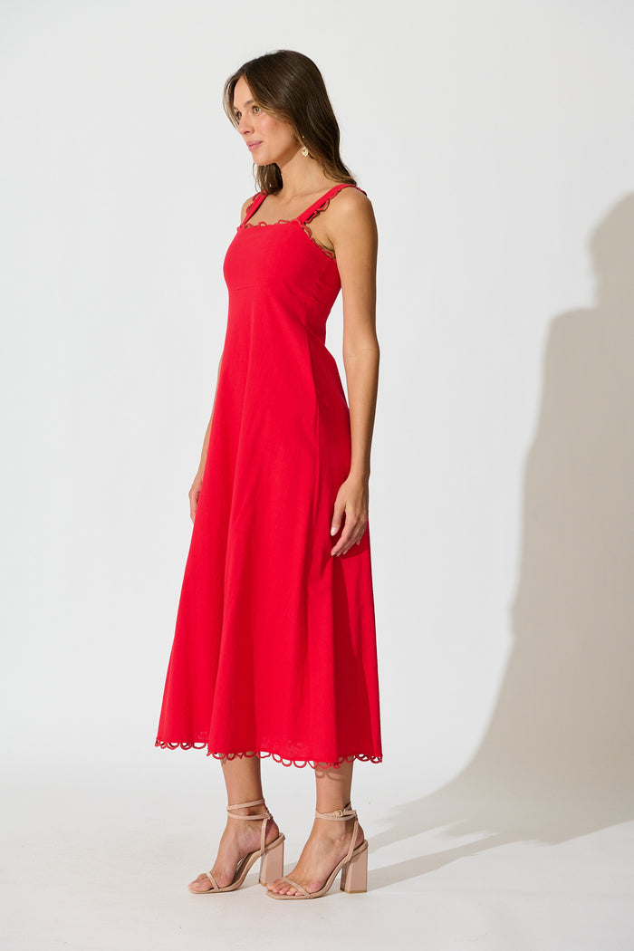 Lauella Maxi Sundress in Red Cotton side