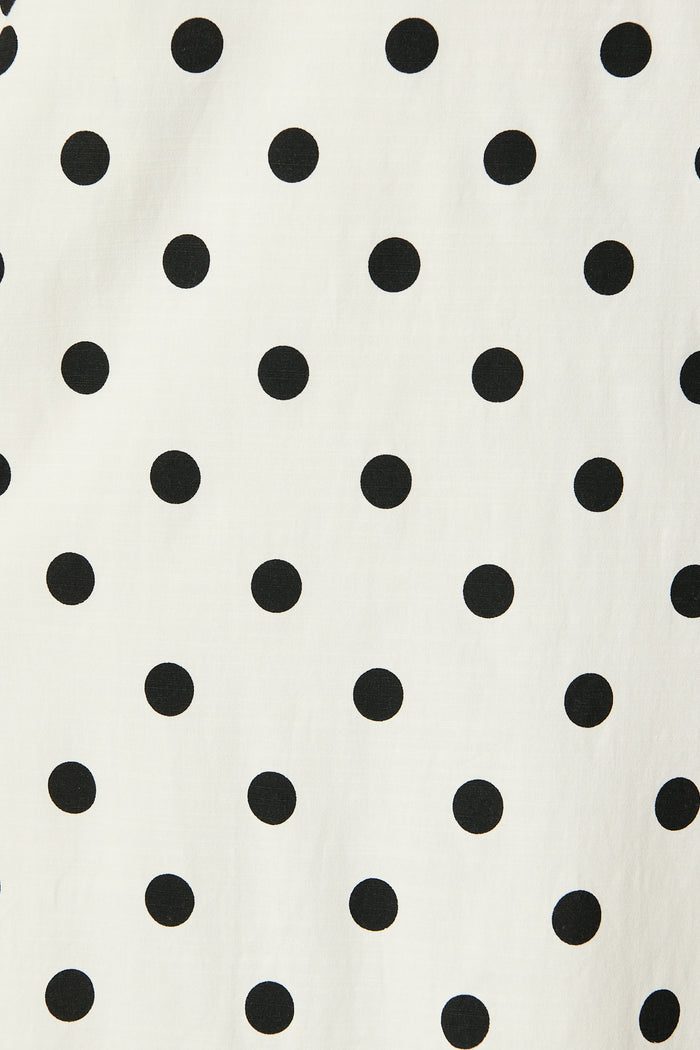 Lauella Maxi Sundress in White with Black Polka Dot Cotton Blend fabric