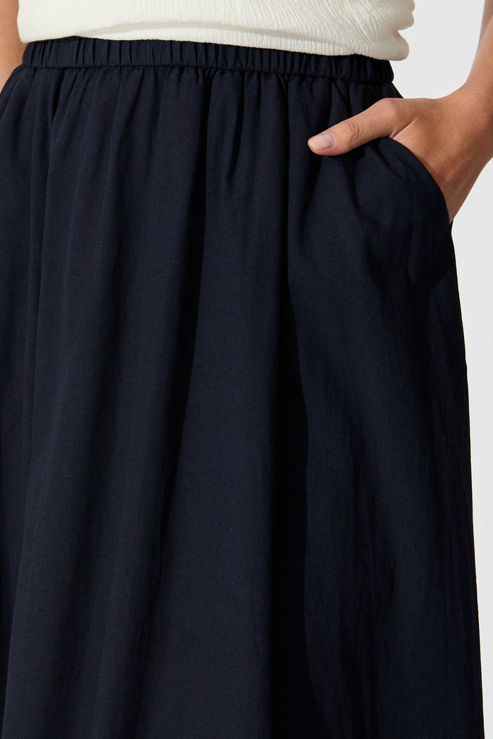 Cylas Midi Skirt in Navy Linen Blend detail