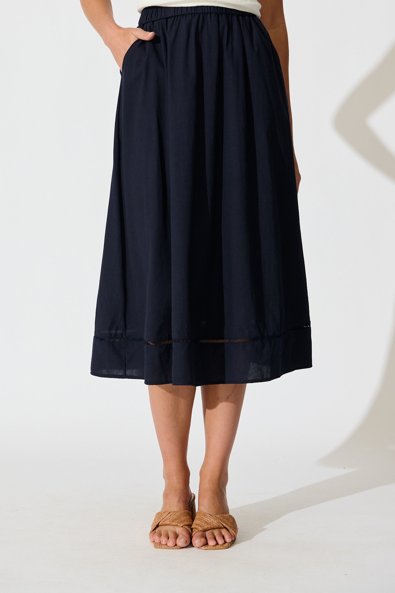 Cylas Midi Skirt in Navy Linen Blend front