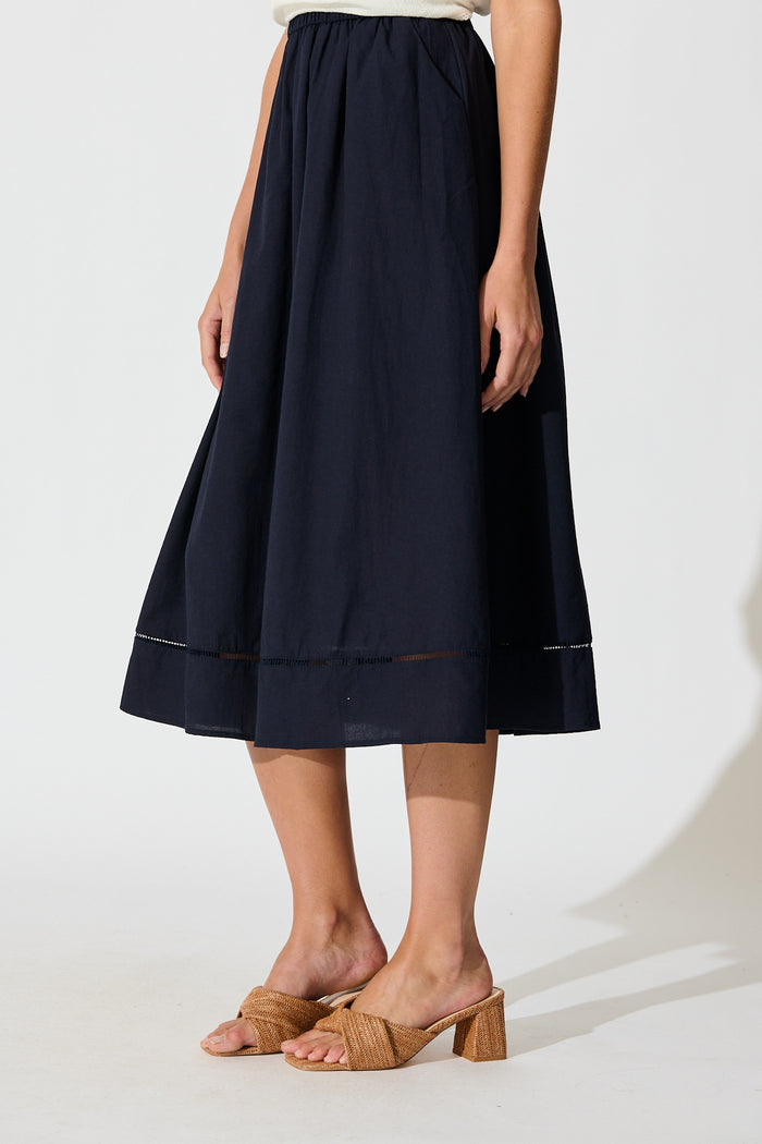 Cylas Midi Skirt in Navy Linen Blend side