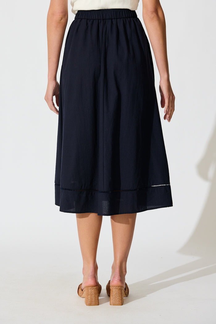 Cylas Midi Skirt in Navy Linen Blend back