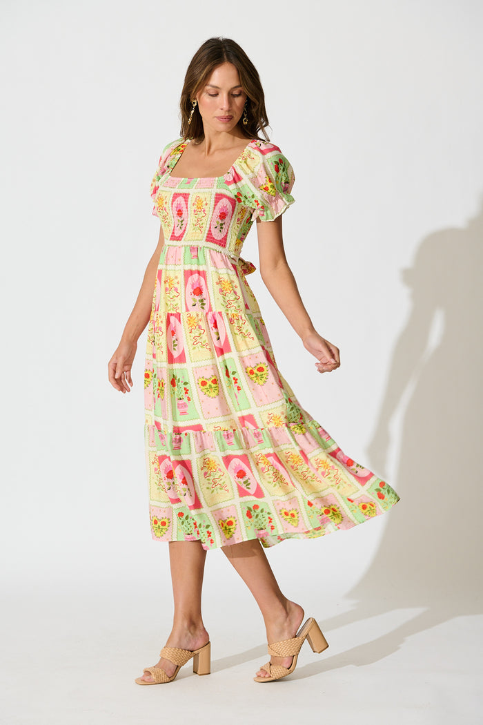 Kansis Midi Dress in Multi Floral Conversational Print side