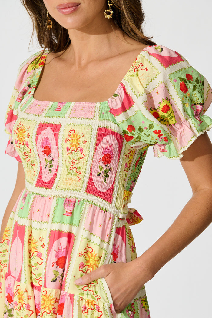 Kansis Midi Dress in Multi Floral Conversational Print detail