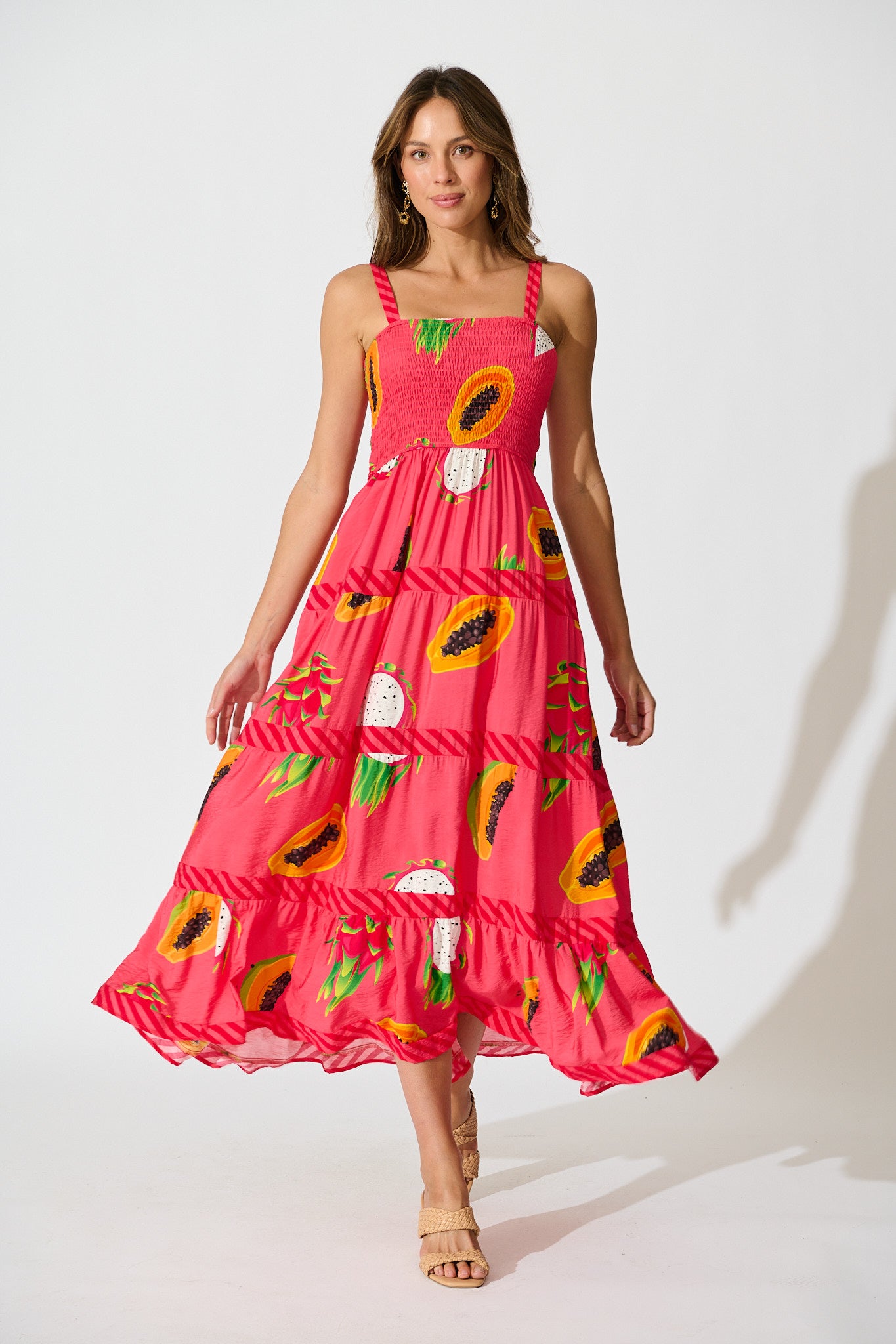 Zimi Maxi Sundress in Red Multi Print full length