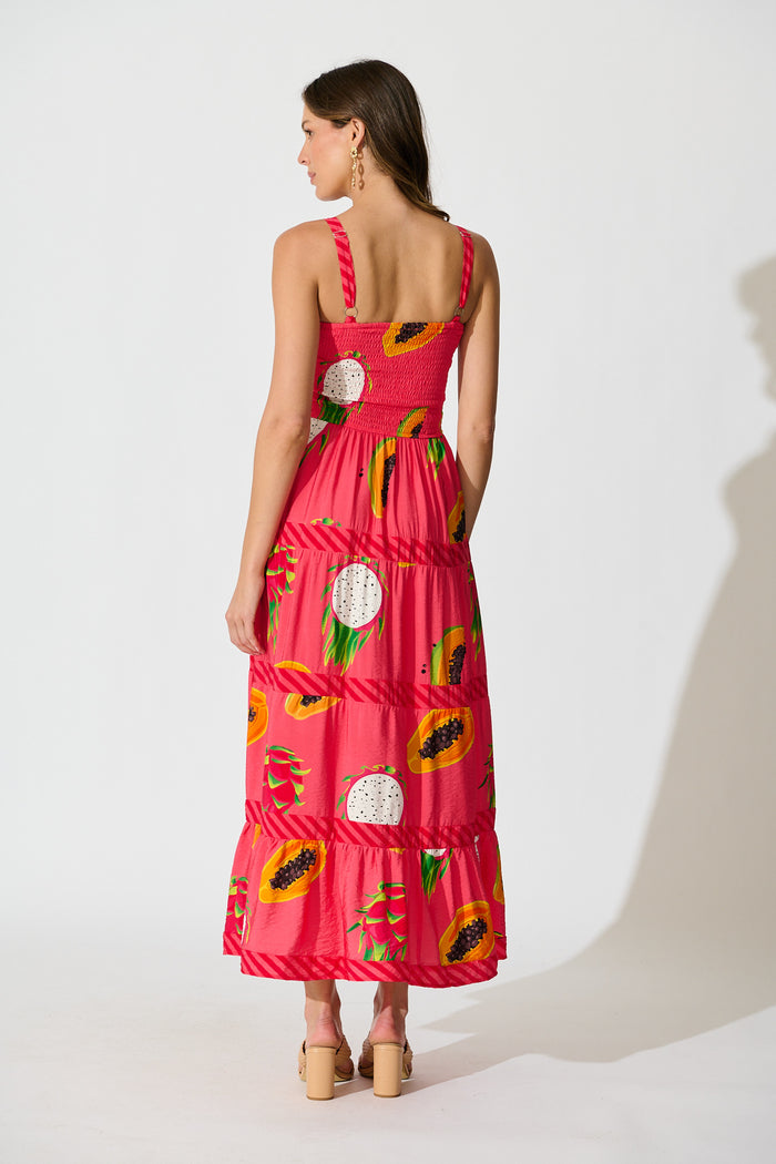 Zimi Maxi Sundress in Red Multi Print back