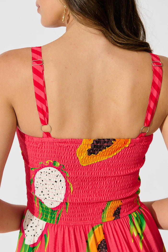 Zimi Maxi Sundress in Red Multi Print detail