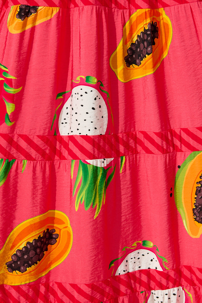 Zimi Maxi Sundress in Red Multi Print fabric