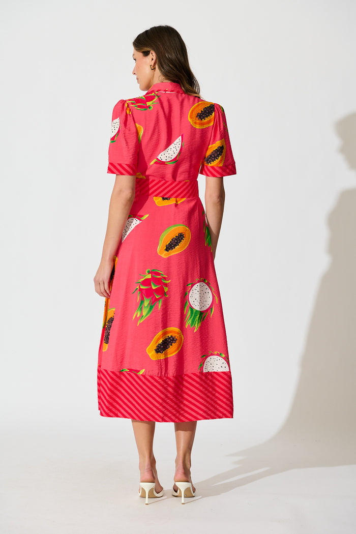 Alina Maxi Shirt Dress in Red Multi Print back
