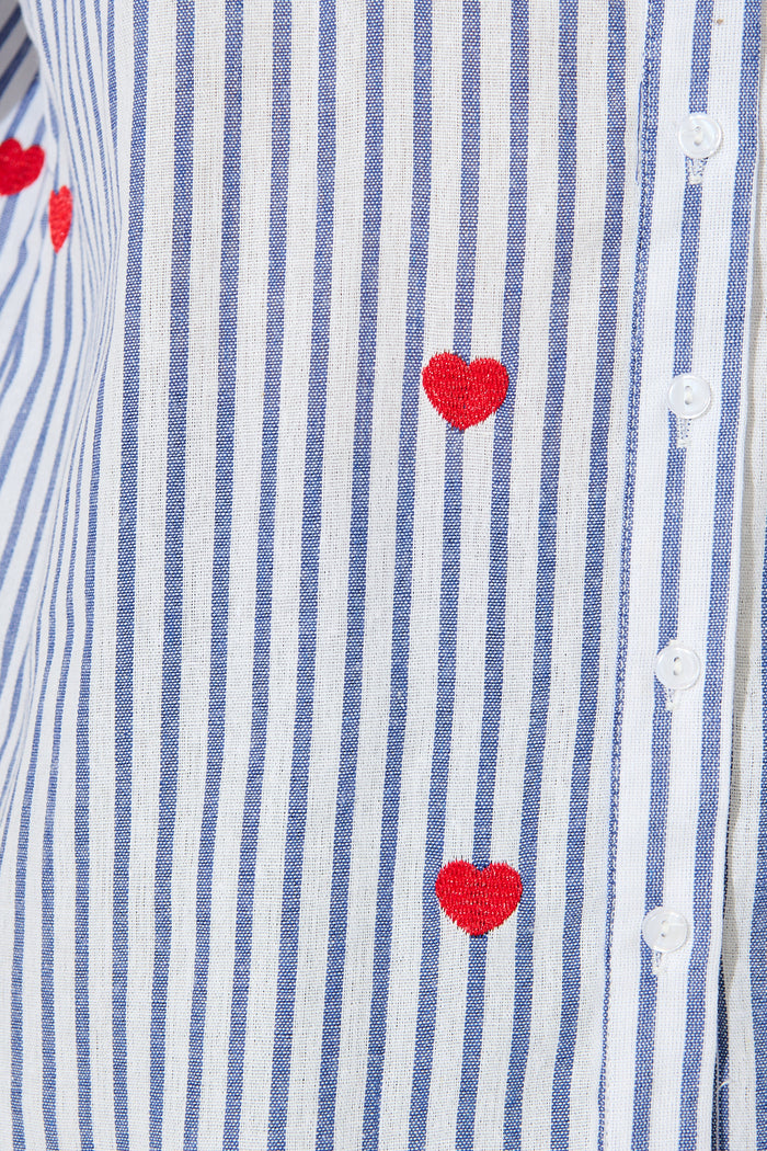 Heart & Thread Shirt in Blue Stripe and Heart Embroidered fabric