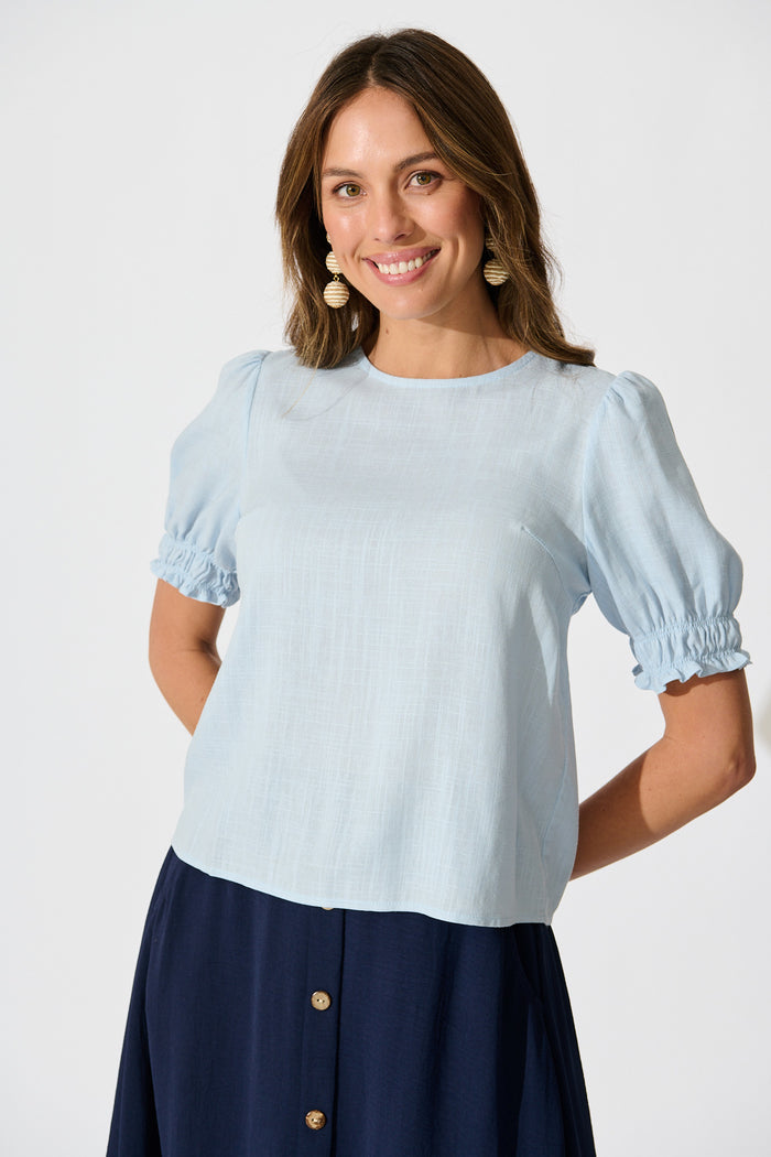 Melanie Top in Pale Blue Cotton Linen front