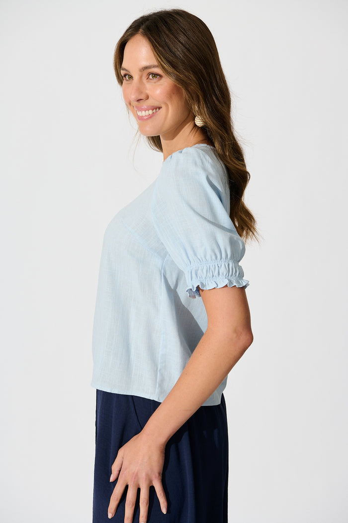 Melanie Top in Pale Blue Cotton Linen side