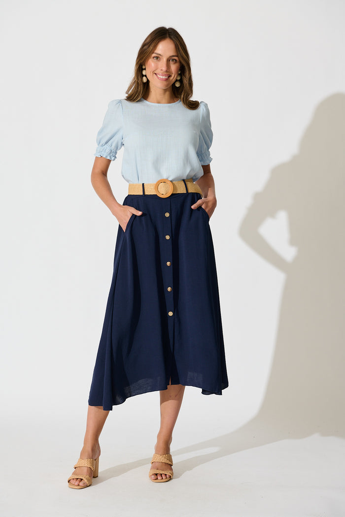 Melanie Top in Pale Blue Cotton Linen full length