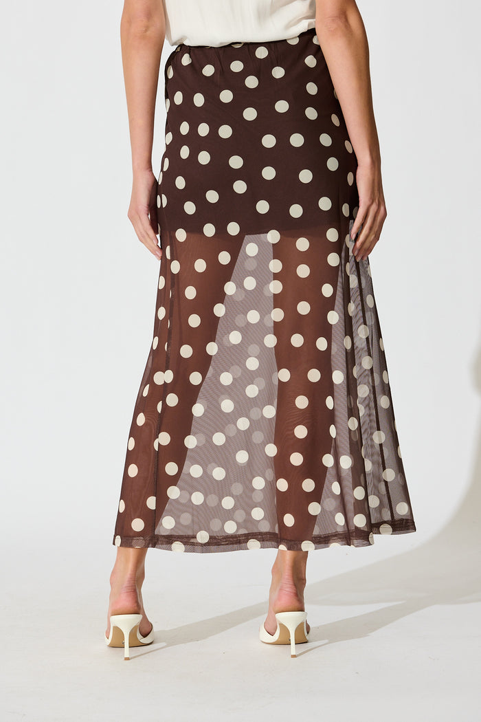 Dotted Moment Maxi Skirt in Brown with White Polka Dot back