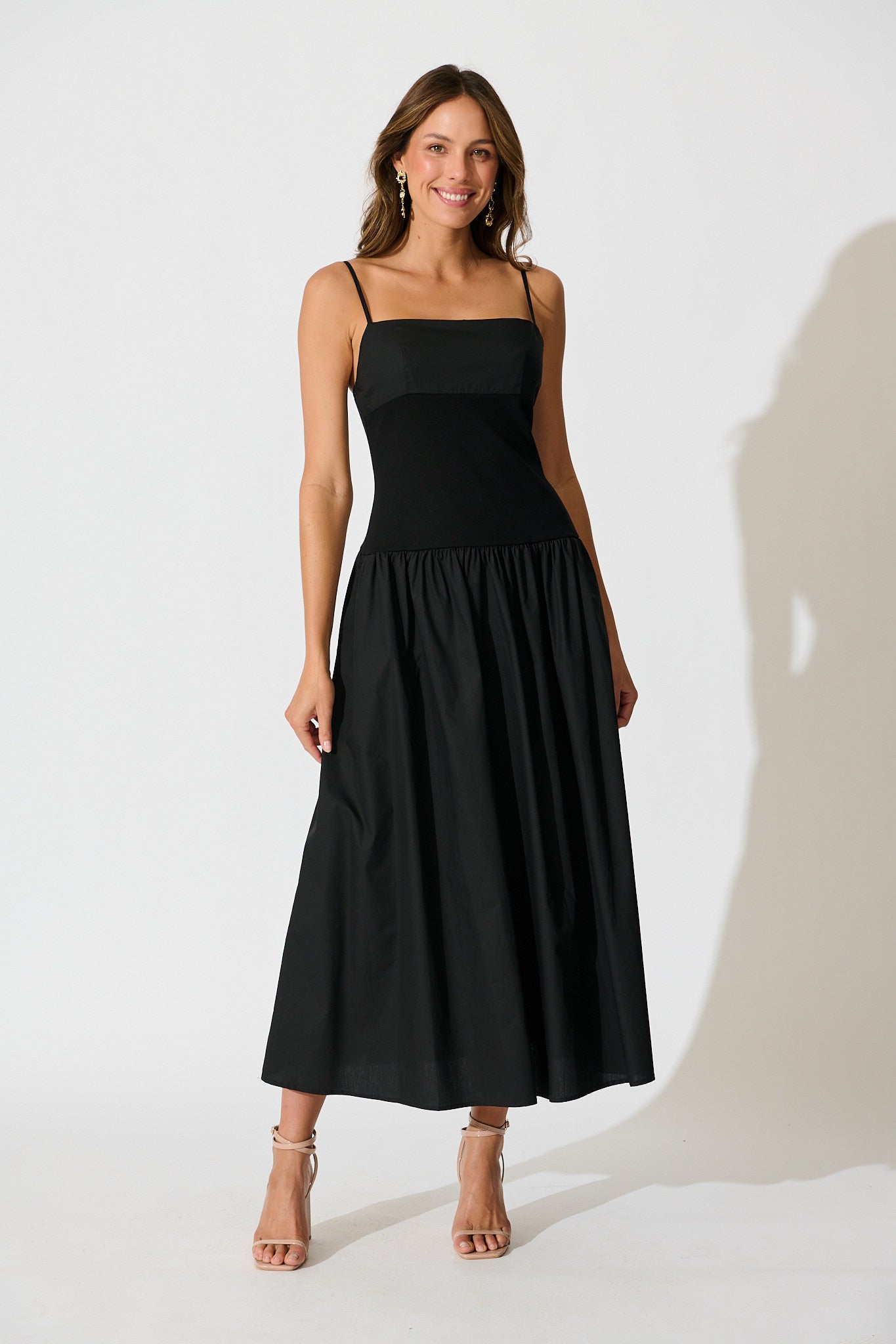 Fiala Maxi Sundress in Black Cotton full length