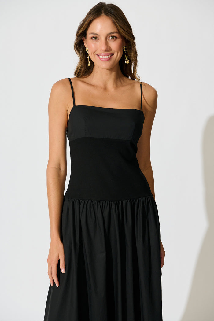 Fiala Maxi Sundress in Black Cotton front
