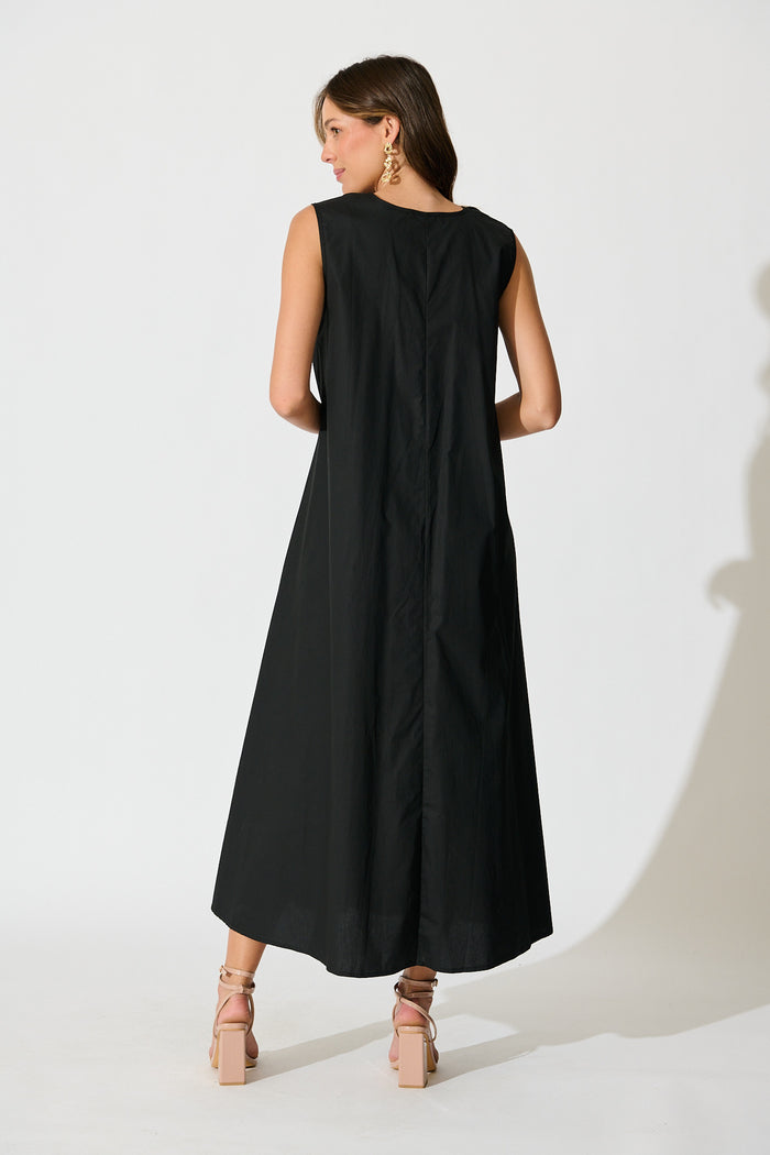 Elusia Oversized Maxi Dress in Black Cotton back