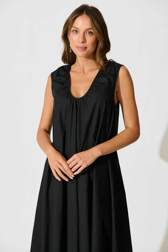 Elusia Oversized Maxi Dress in Black Cotton front