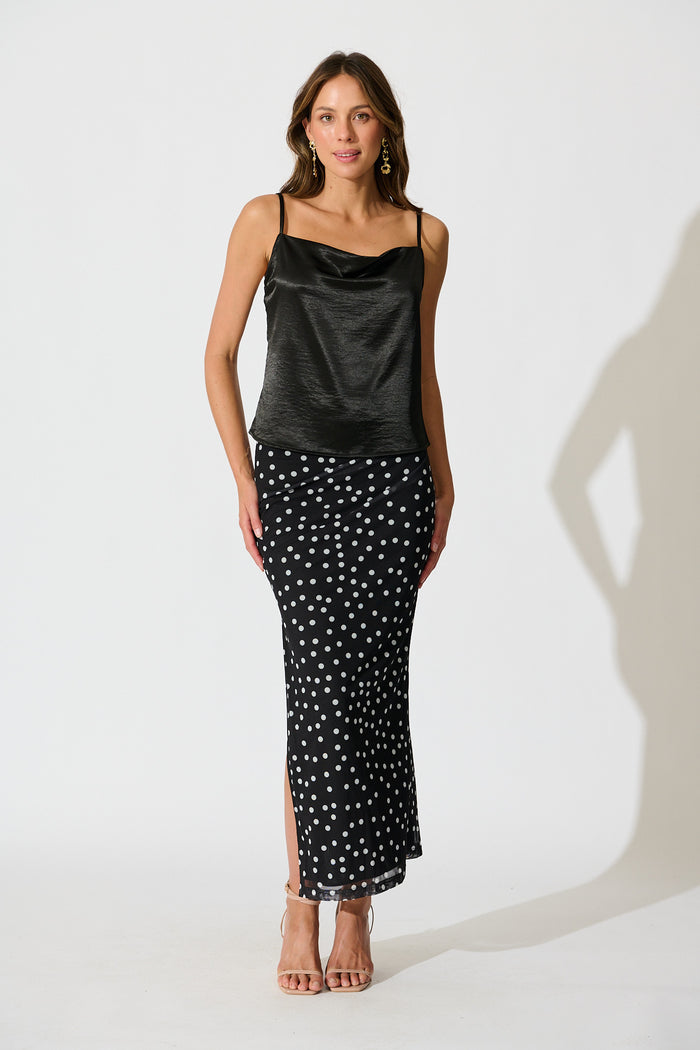 Polka Wish Maxi Skirt in Black with White Polka Dot full length