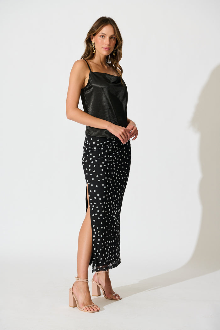 Polka Wish Maxi Skirt in Black with White Polka Dot side