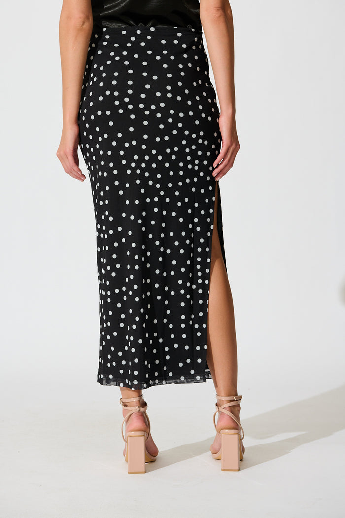 Polka Wish Maxi Skirt in Black with White Polka Dot back