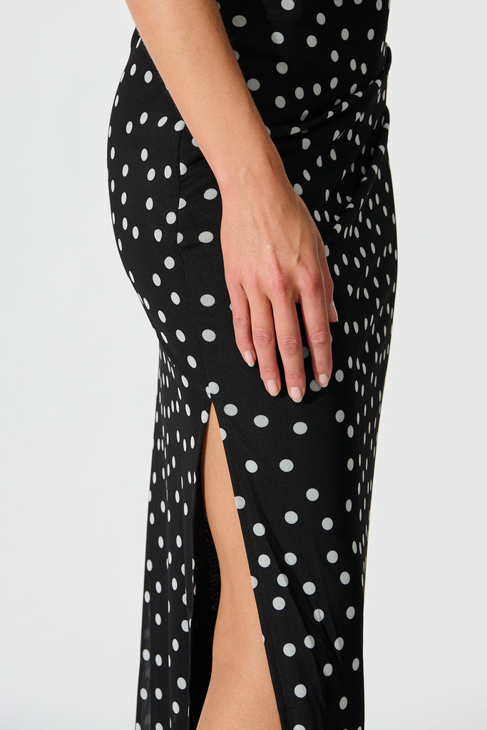 Polka Wish Maxi Skirt in Black with White Polka Dot detail