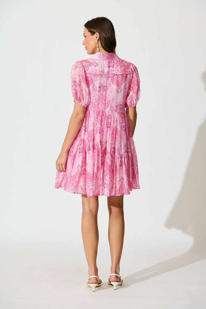 Flore Smock Dress in Pink Paisley Cotton Blend back