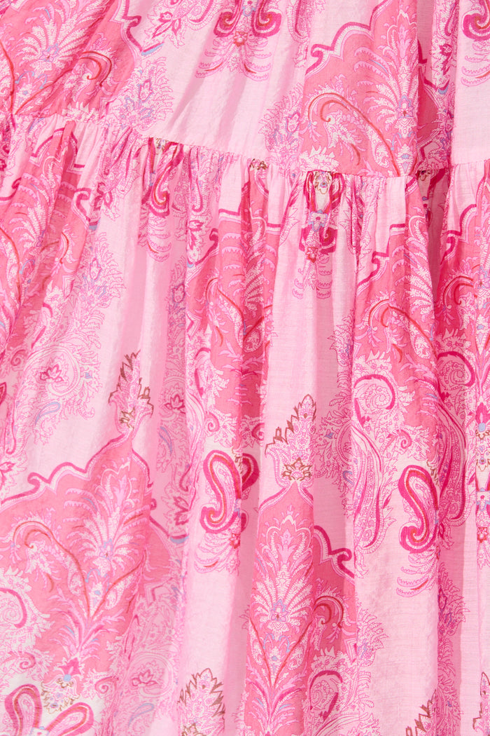 Flore Smock Dress in Pink Paisley Cotton Blend fabric