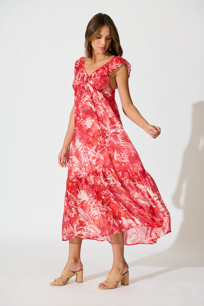 Katriel Maxi Dress in Red Paisley Cotton Blend side