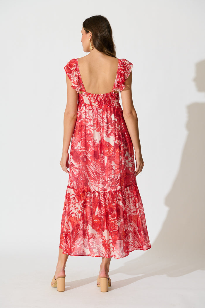 Katriel Maxi Dress in Red Paisley Cotton Blend back