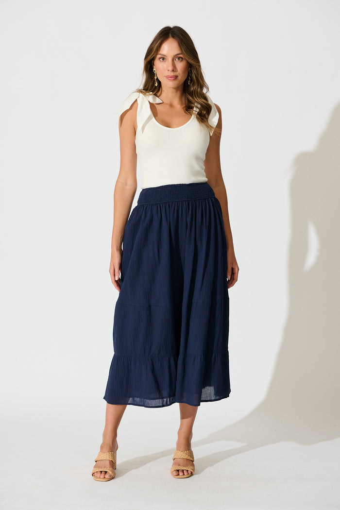 Aina Maxi Skirt in Navy Cotton full length