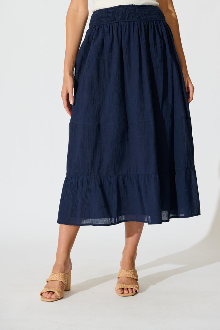 Aina Maxi Skirt in Navy Cotton front