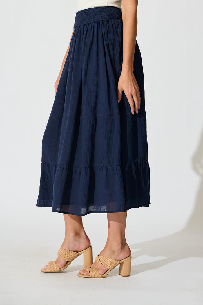 Aina Maxi Skirt in Navy Cotton side