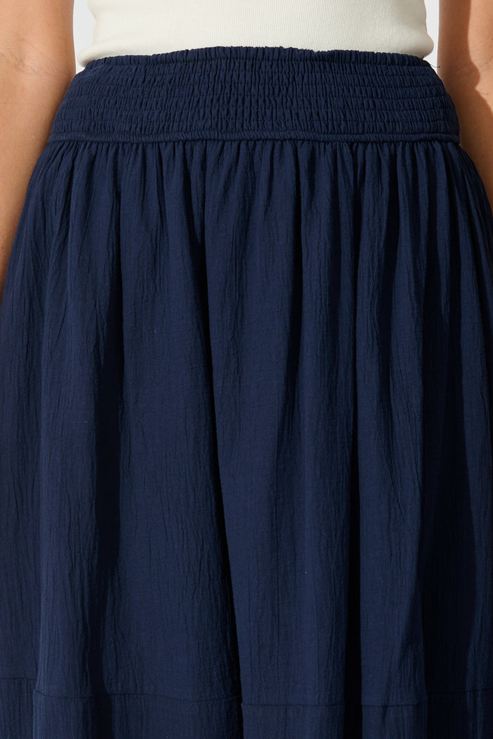 Aina Maxi Skirt in Navy Cotton detail