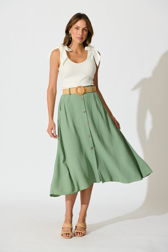Fawn Maxi Skirt with Belt in Sage full length