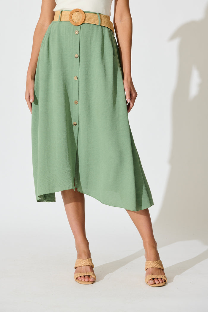 Fawn Maxi Skirt with Belt in Sage front
