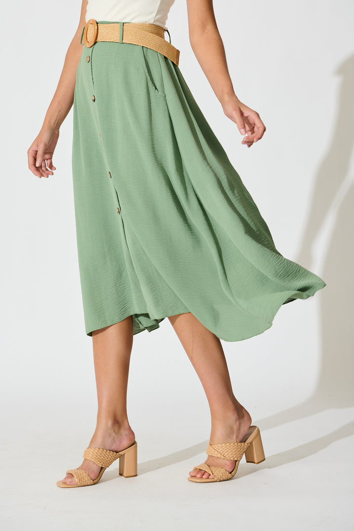 Fawn Maxi Skirt with Belt in Sage side