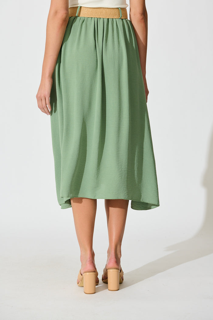 Fawn Maxi Skirt with Belt in Sage back