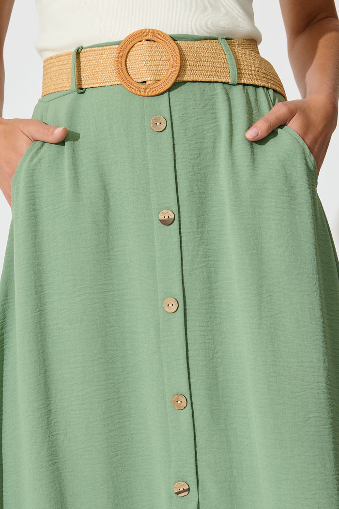 Fawn Maxi Skirt with Belt in Sage detail